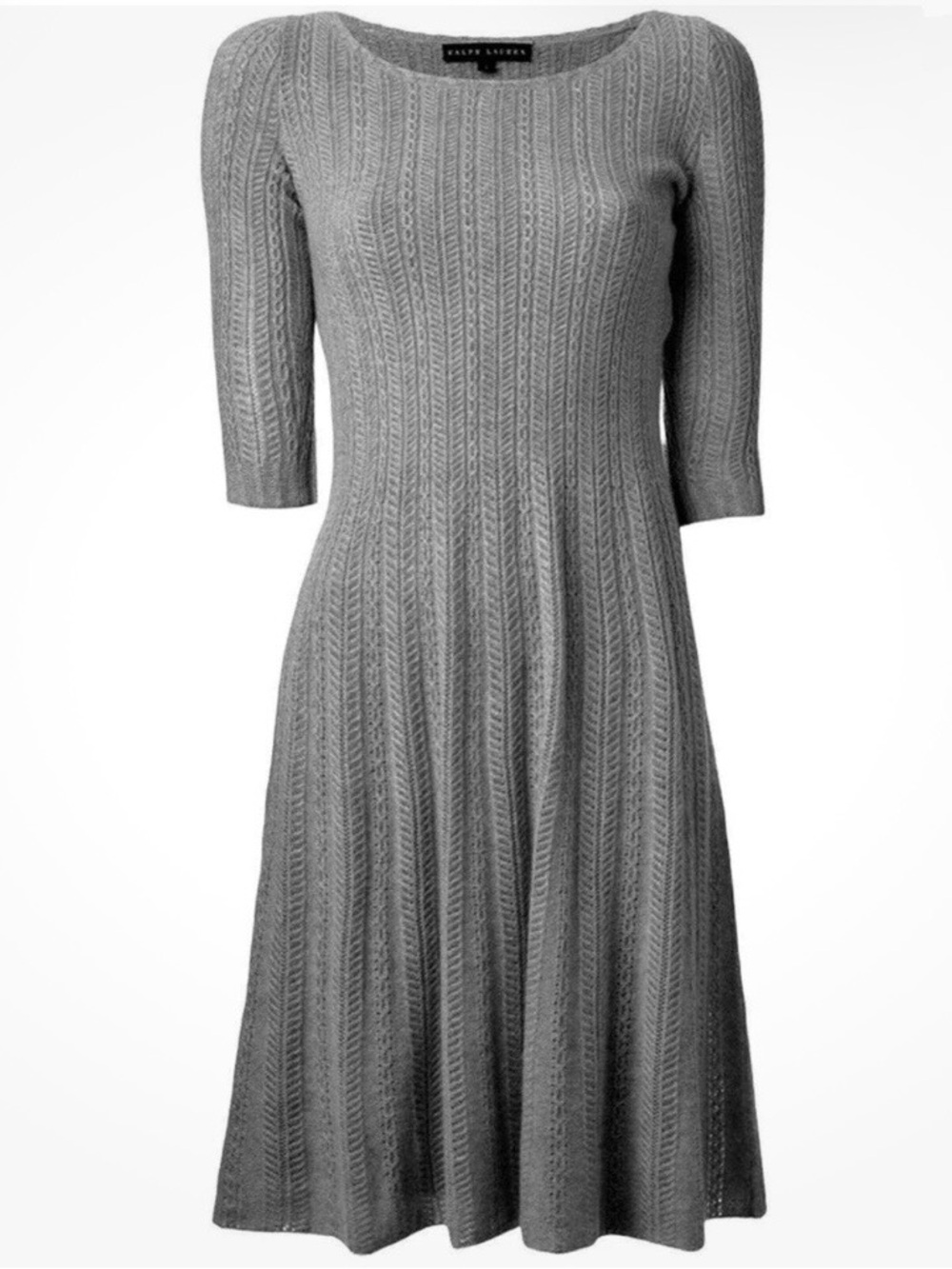 Ralph Lauren Black Label Gray 100% Cashmere Cable-Knit Midi Dress